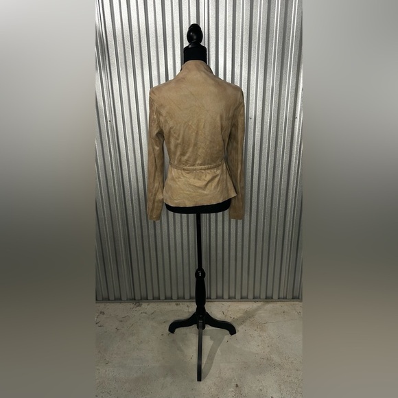 Women’s Joseph Ribkoff Tan Long Sleeve Wrap Faux Leather Jacket Designer Size 12 - Picture 3 of 6
